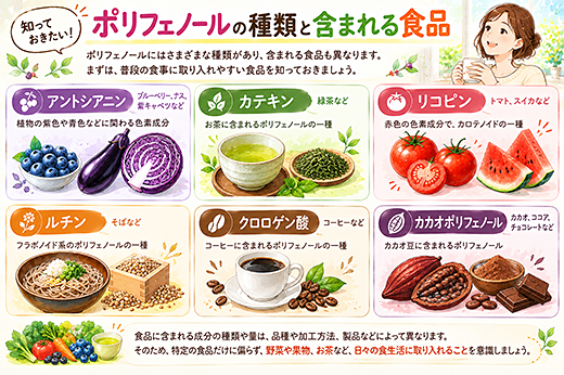 ポリフェノールの種類と含まれる食品