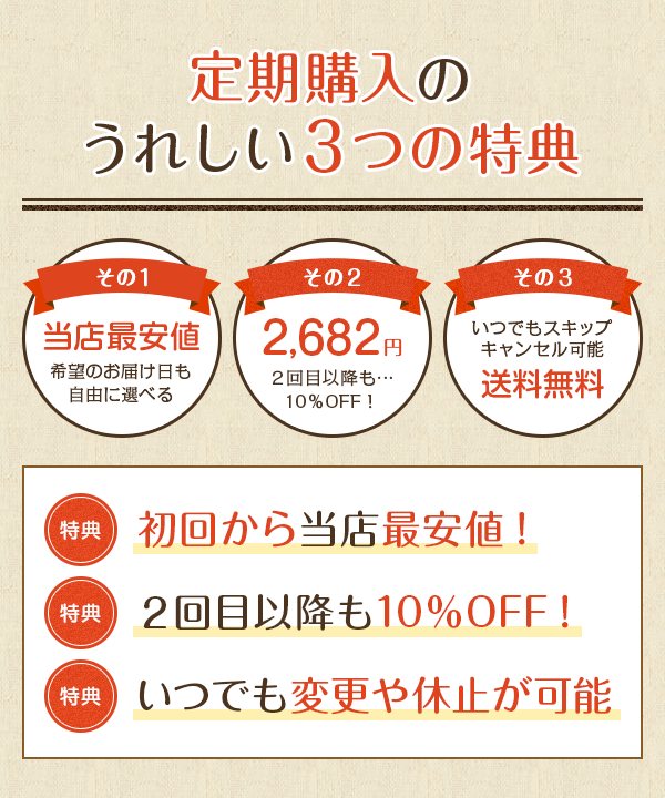 定期購入のうれしい3つの特典